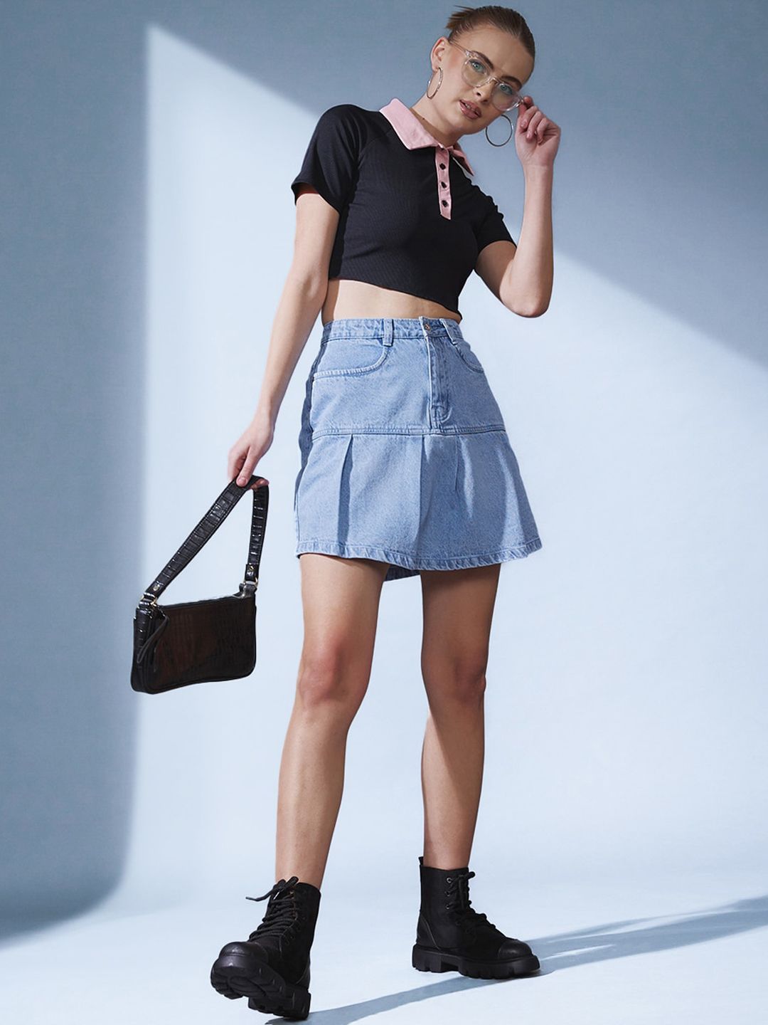 STREET 9 Denim Flared Mini Skirt