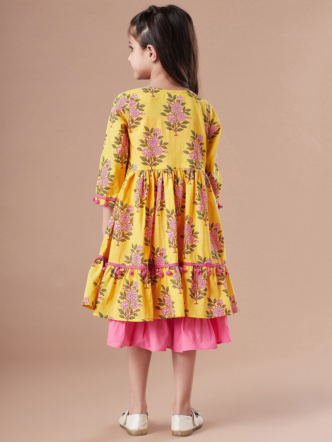 pspeaches Girls Print Fit & Flare Dress With Shrug