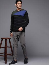 Raymond Men Navy Blue Striped Pullover