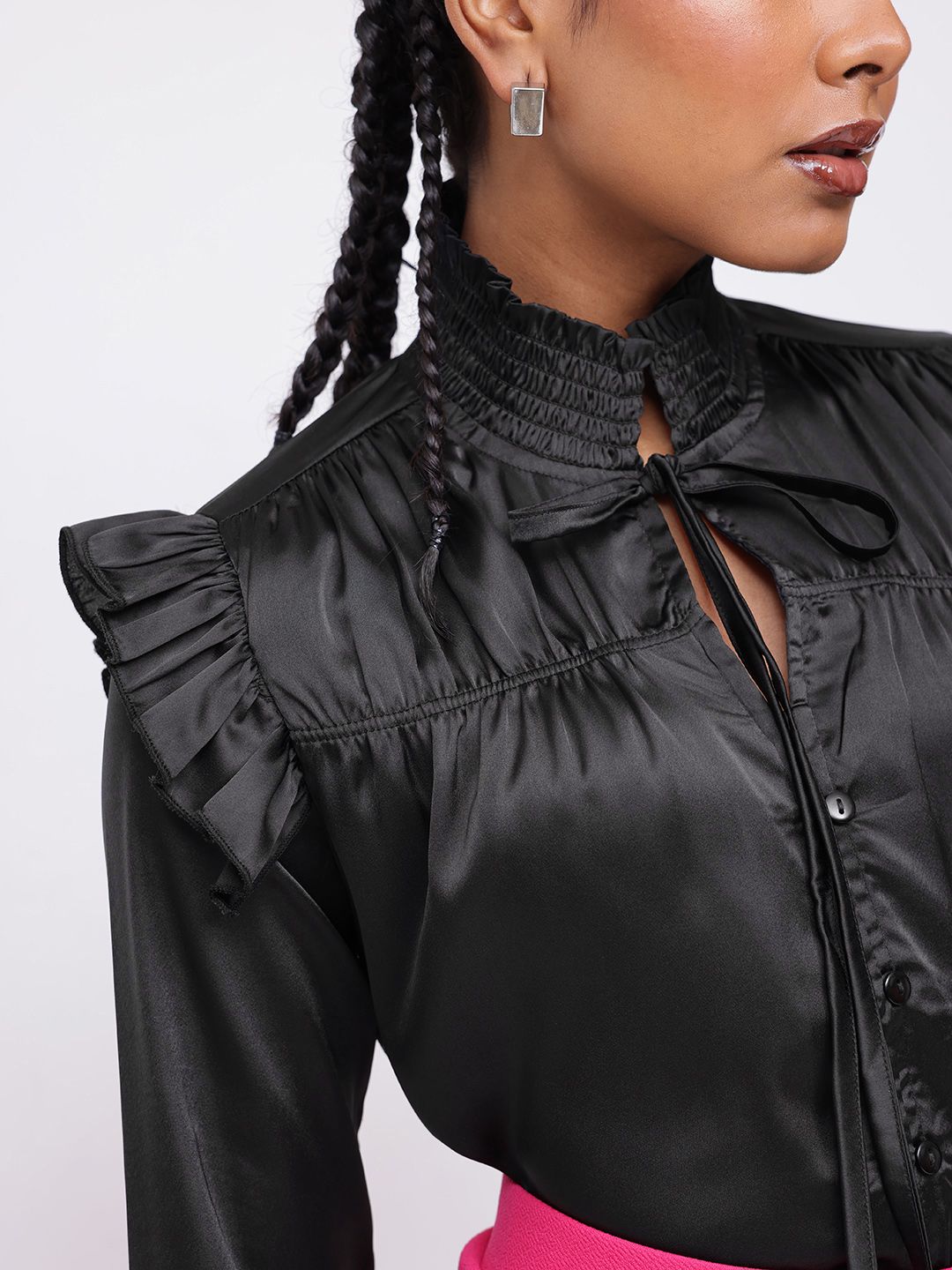 DressBerry Dark Raven Ruffle Gathered Top