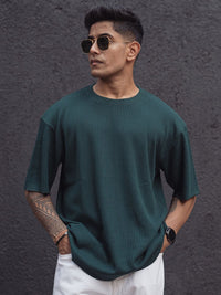 Powerlook Blue Cotton Round Neck Oversized T-shirt