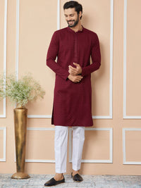 See Designs Ethnic Motifs Mandarin Collar Long Sleeves Pure Cotton Straight Kurta