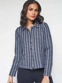 AND Self Design Spread Collar Long Sleeves Crop Tailored Jacket