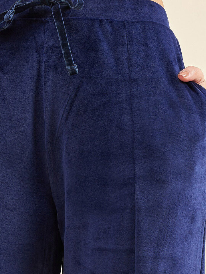 Sweet Dreams Navy Blue Typography Printed Mock Collar Tracksuit