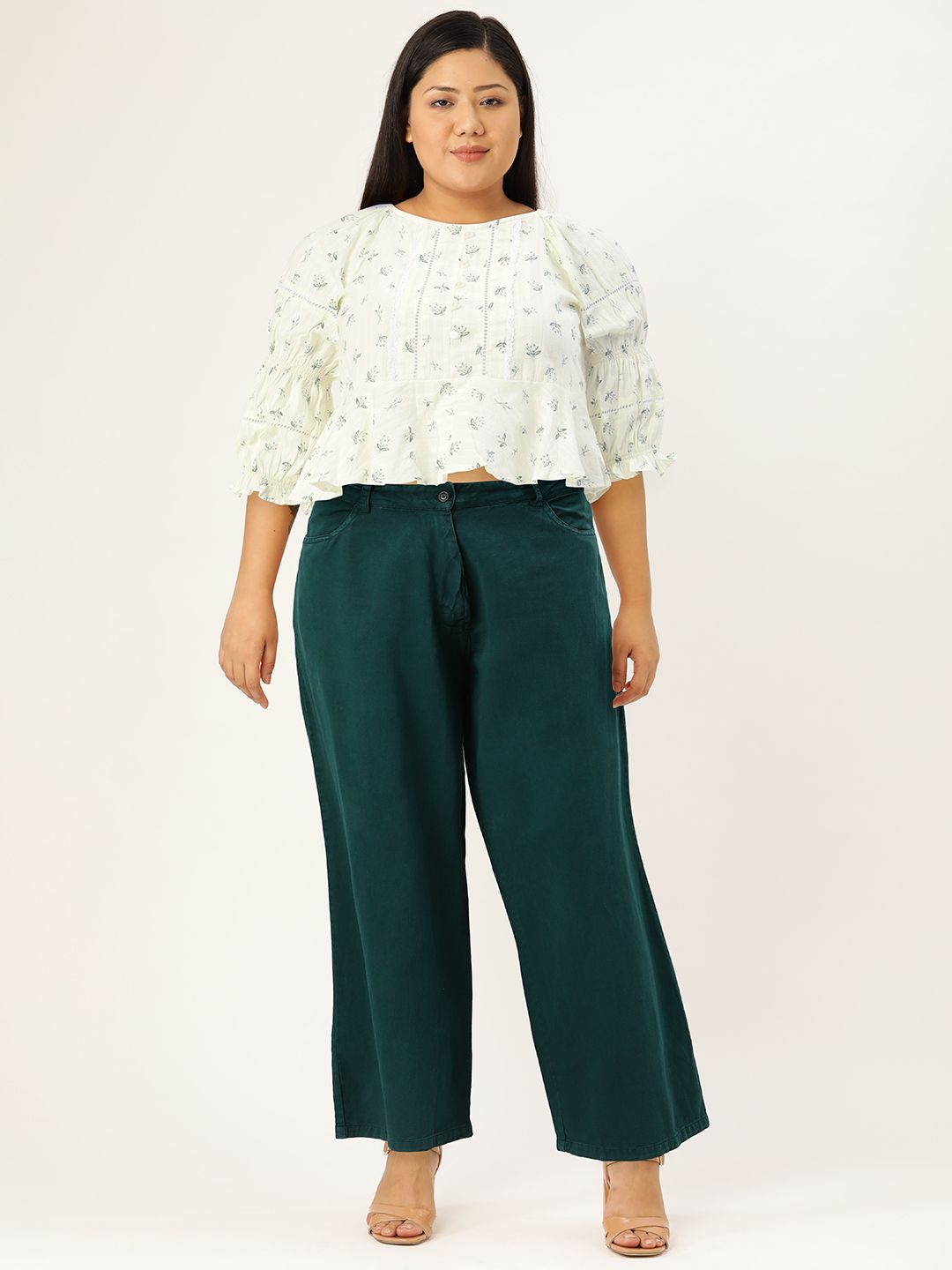 AND Floral Print Pure Cotton Cinched Waist Top