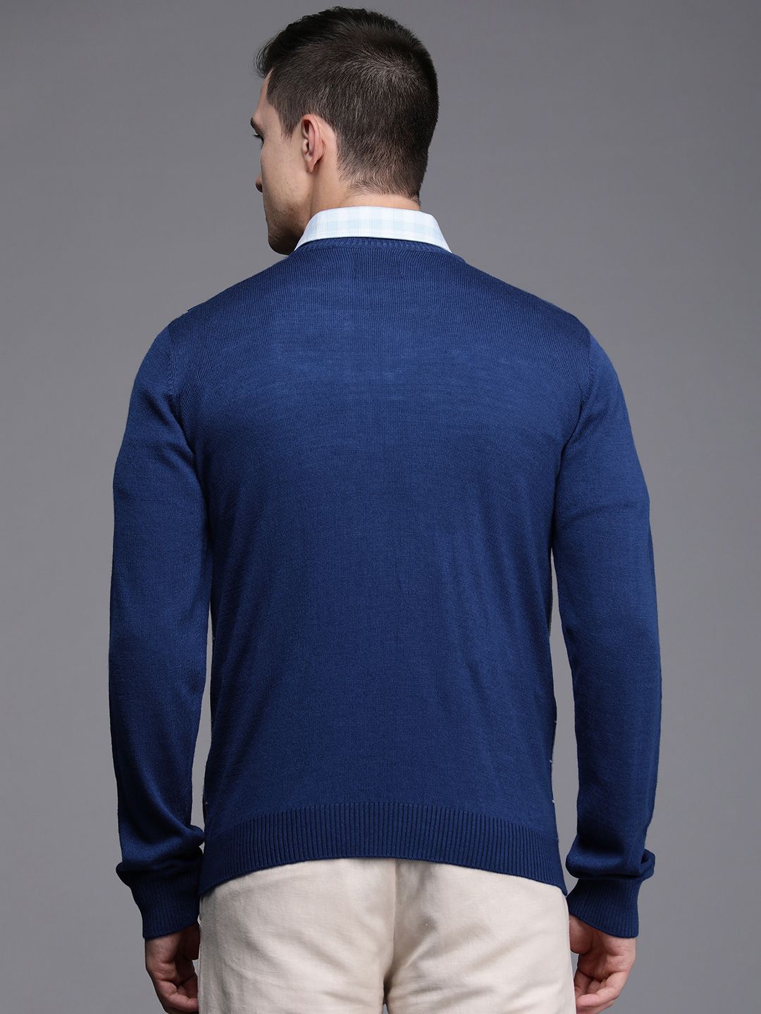 Raymond Men Blue & Grey Checked Pullover