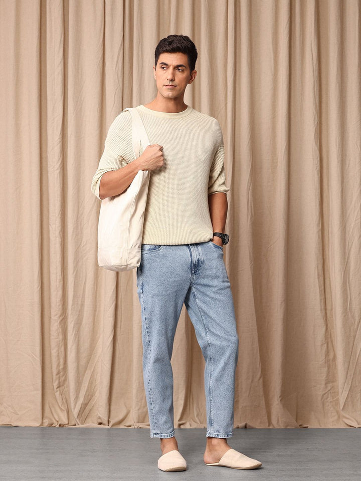 Mr Bowerbird Men Cropped Tapered Fit Heavy Fade Stretchable Jeans