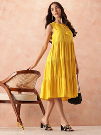 all about you Tie-Up Neck A-Line Tiered Midi Dress