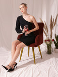 STREET 9 One Shoulder Long Puff Sleeves A-Line Dress