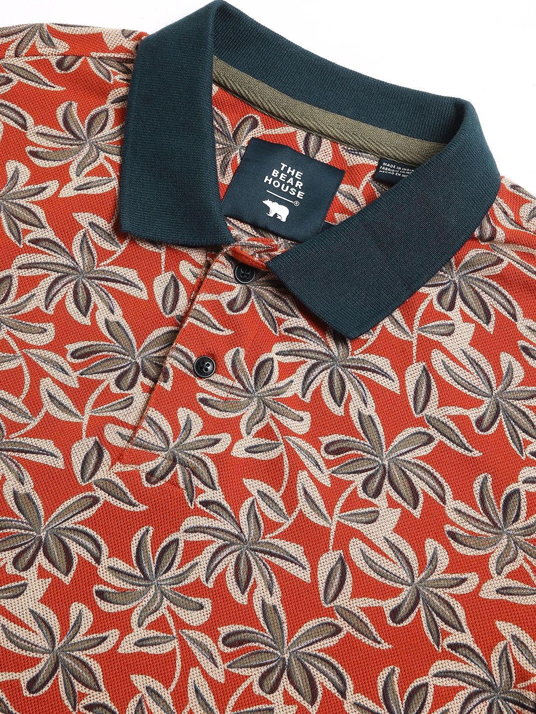 THE BEAR HOUSE Men Tropical Printed Slim Fit Polo T-shirt