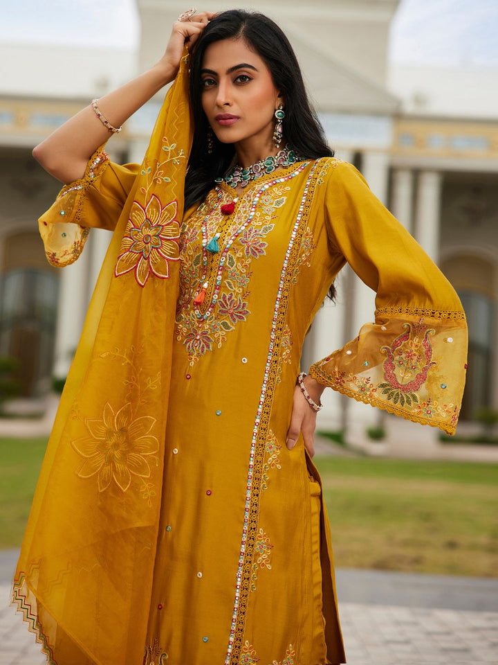 Indo Era Women Ethnic Motifs Embroidered Regular Mirror Work Kurta with Trousers & With Dupatta