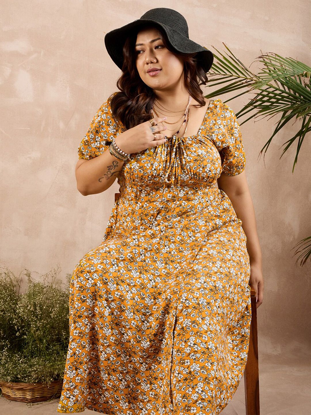 Berrylush Curve Floral Print Off-Shoulder A-Line Midi Dress