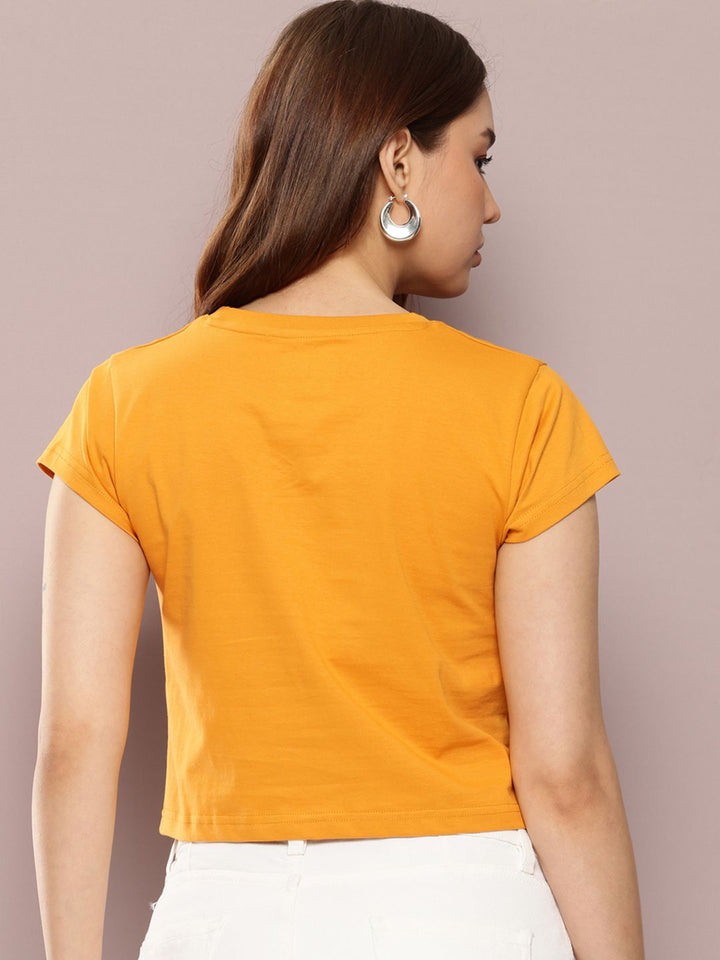 DILLINGER Women's Regular Cropped Stud & Printed Tshirt