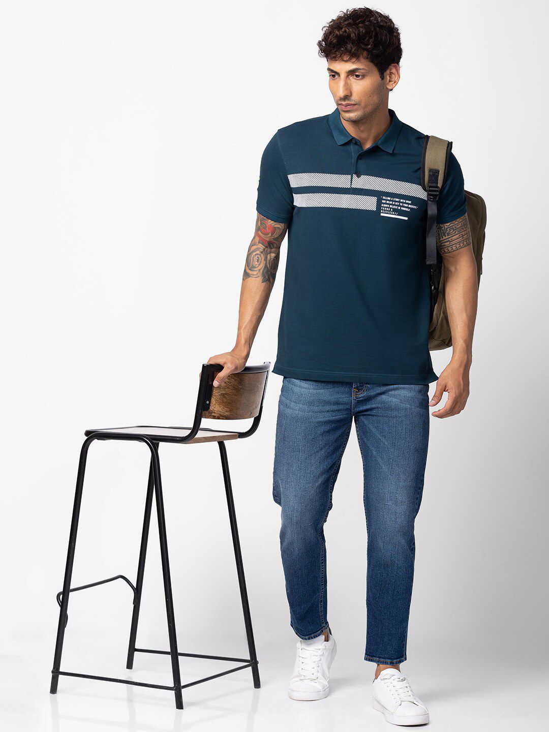 SPYKAR Men Typography Printed Polo Collar Slim Fit T-shirt