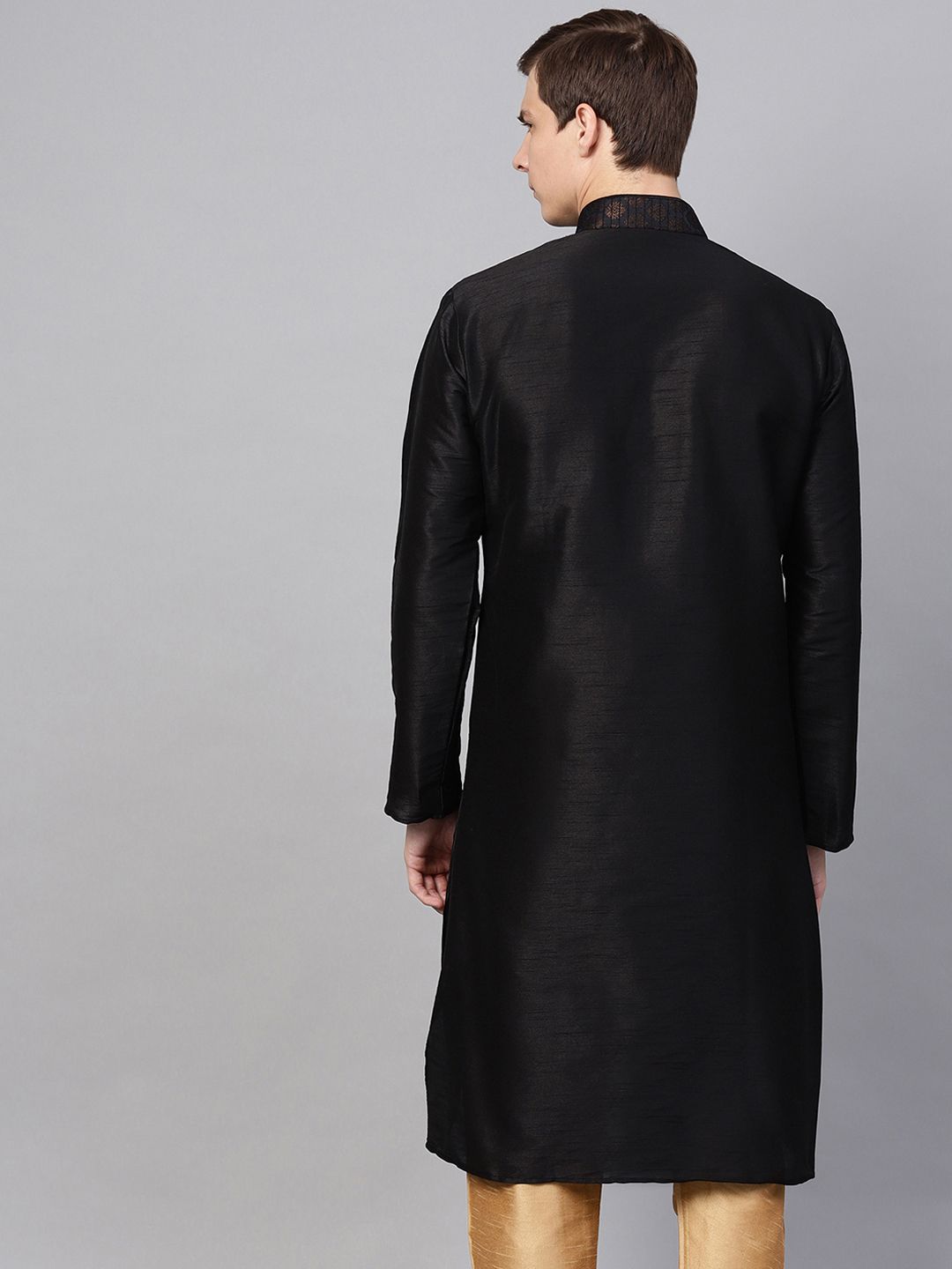 SOJANYA Men Black Yoke Design Straight Kurta