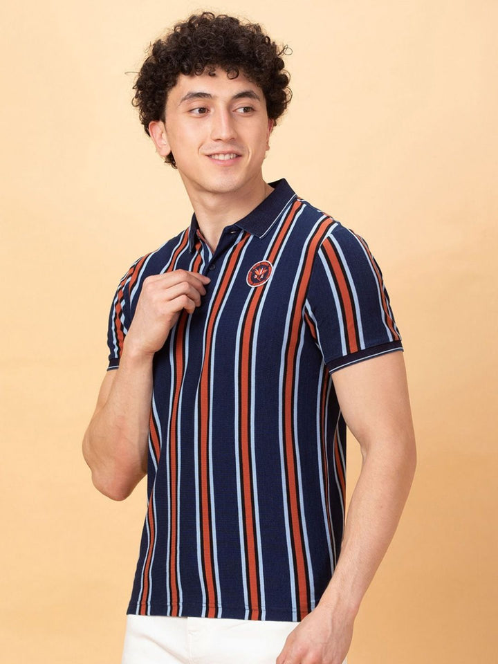 Being Human Men Striped Polo Collar Pockets T-shirt