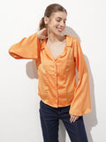 DressBerry Posh Perception Lapel Collar Satin Shirt