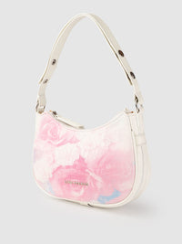 Lino Perros Women Off-White & Pink Floral Printed Croc Textured Structured Baguette Bag