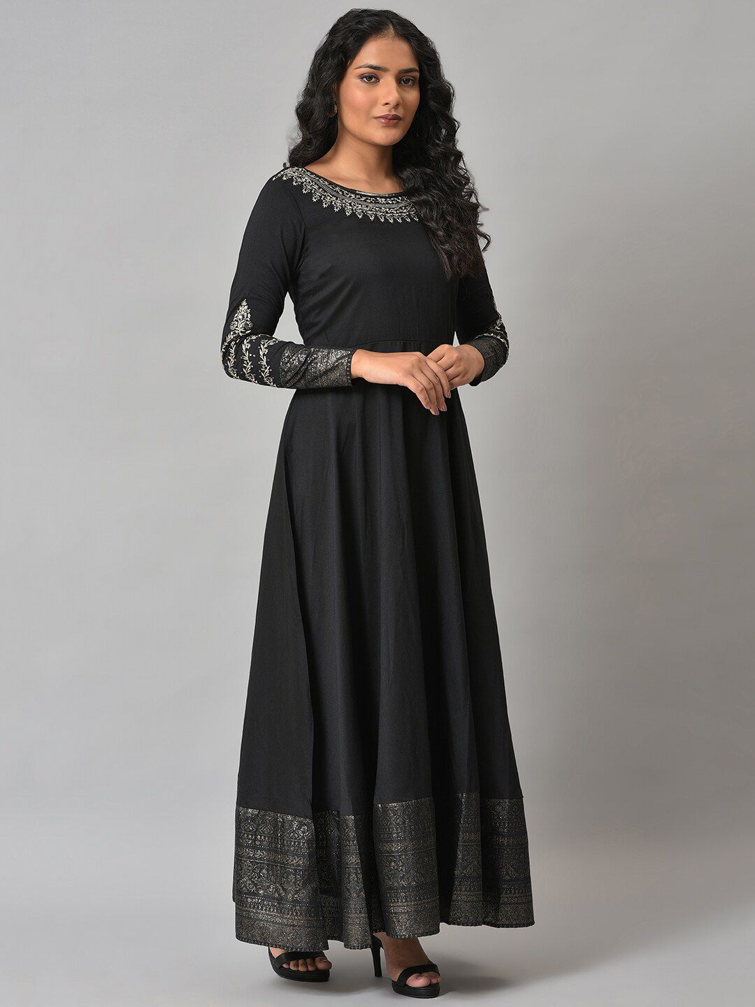 W Ethnic Motifs Embroidered Maxi Ethnic Dress