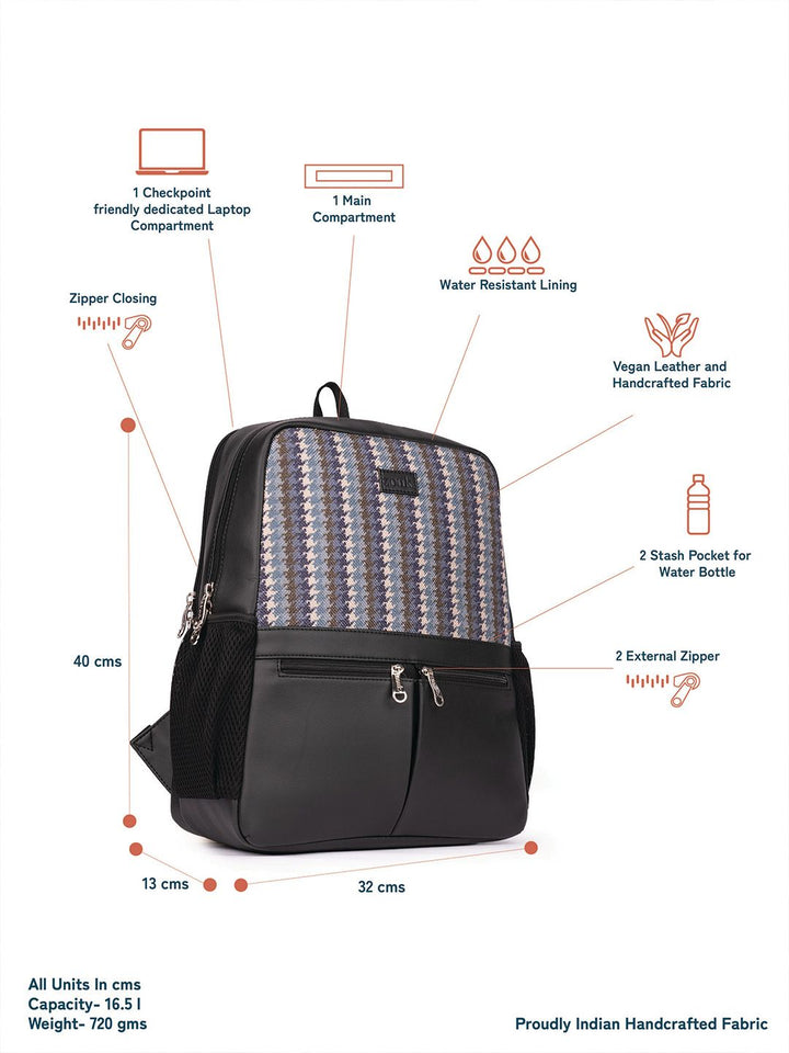 ZOUK Bombay Houndstooth Printed Backpack with Compression Straps Up to 16 inch