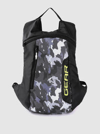 Gear Unisex Black & Grey Camouflage & Brand Logo Print Backpack