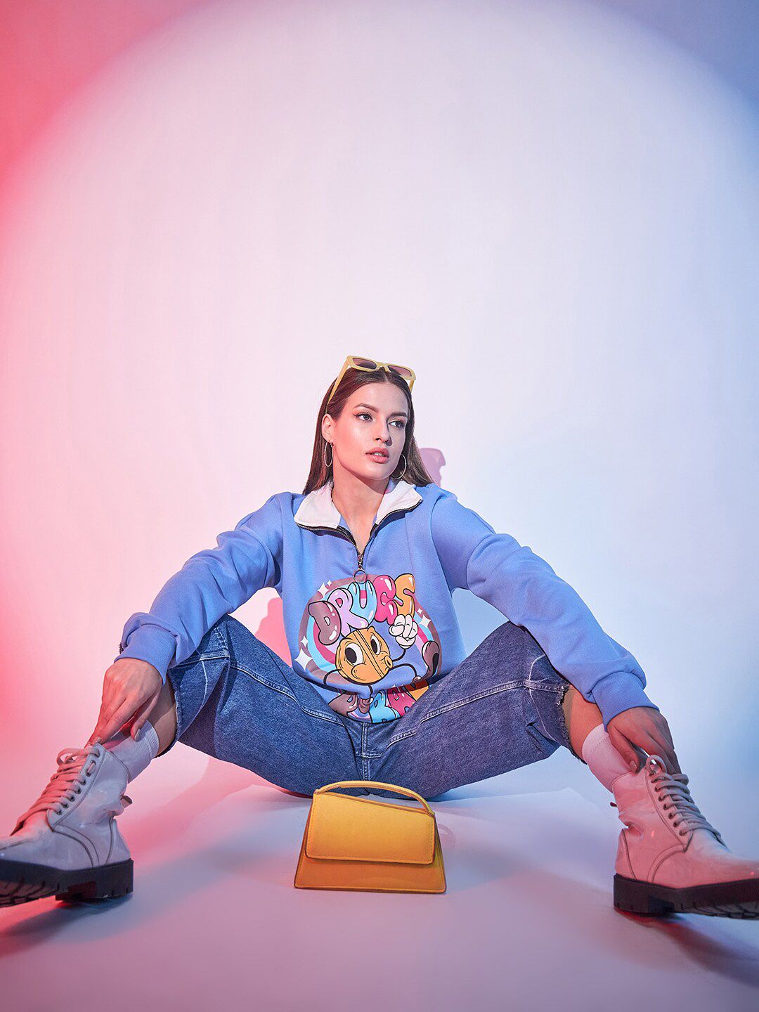 STREET 9 Graphic Printed Pure Cotton Fleece Pullover