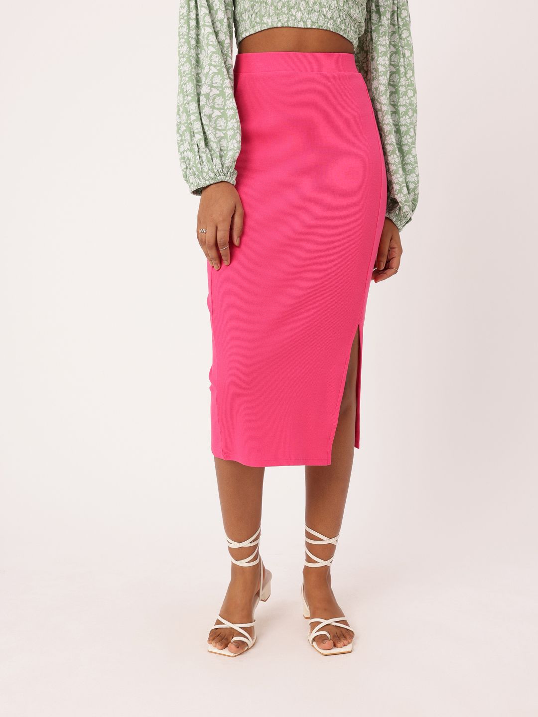 DressBerry Insta-Worthy Ribbed Bodycon Midi Skirt