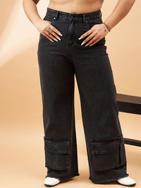 SASSAFRAS Curve Women Plus Size Comfort Straight Fit High-Rise Stretchable Jeans