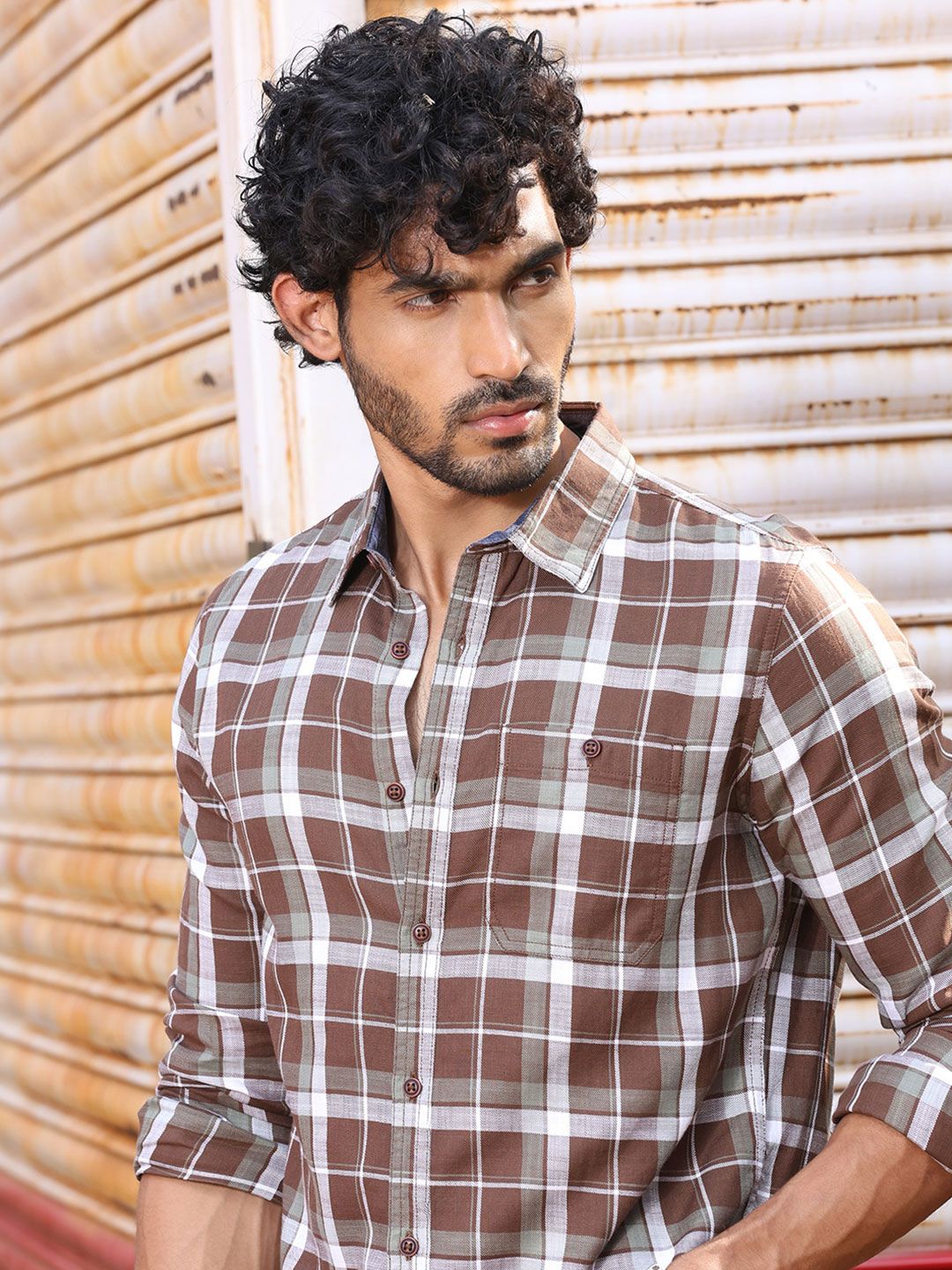 Thomas Scott Slim Fit Tartan Checked Spread Collar Long Sleeves Cotton Casual Shirt