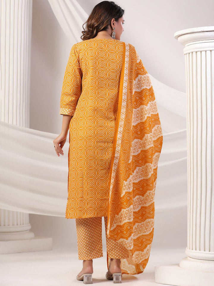 Indo Era Women Bandhani Printed Regular Mirror Work Kurta Trousers With Dupatta