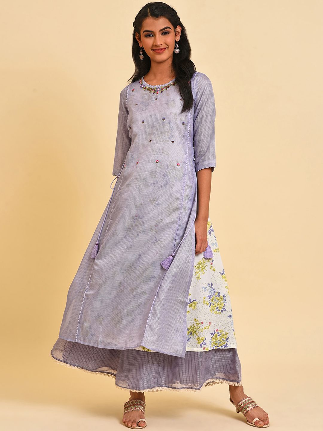 W Floral Embroidered Thread Work Anarkali Kurta