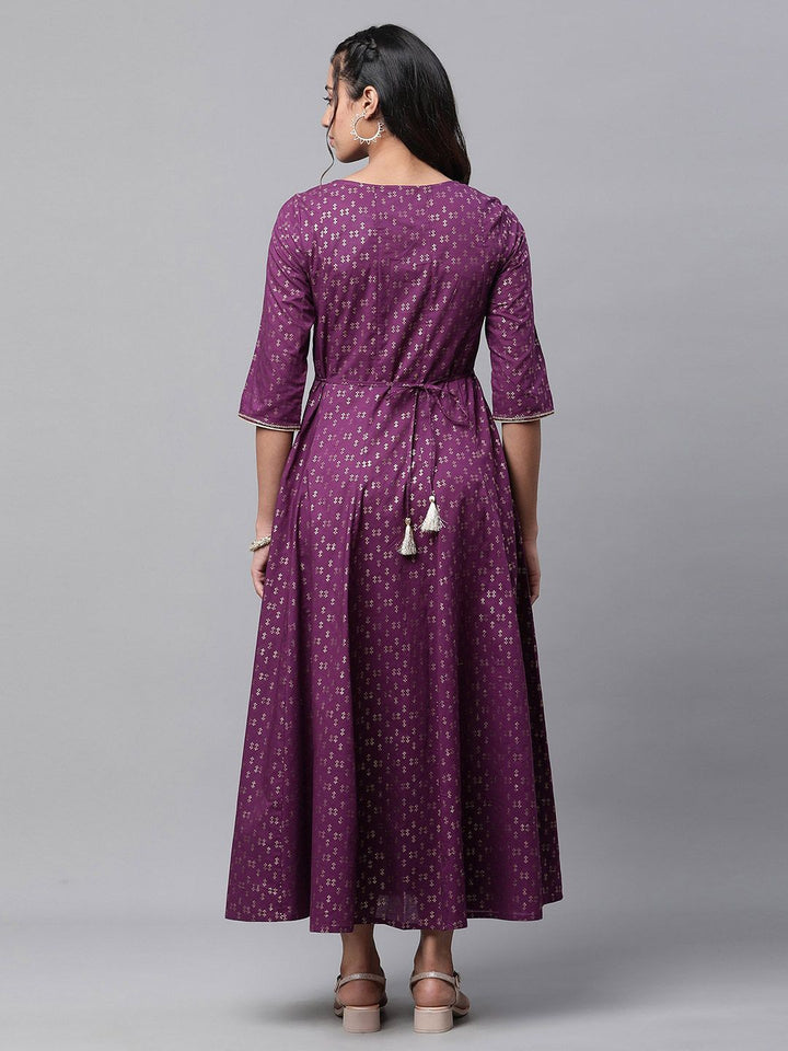 AURELIA Ethnic Motifs Printed Flared Pure Cotton A-Line Maxi Dress