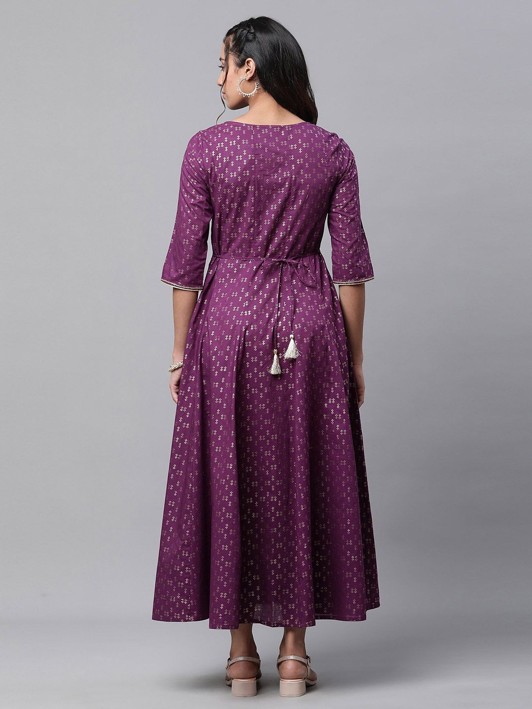 AURELIA Ethnic Motifs Printed Flared Pure Cotton A-Line Maxi Dress