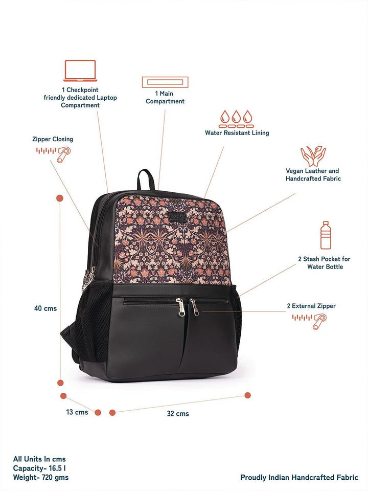 ZOUK  Women Ethnic Printed Vegan Leather Backpack With Compression Straps-Up to 16 inch