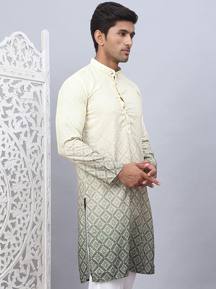 Jompers Floral Printed Mandarin Collar Sequins Ombre Straight Kurta