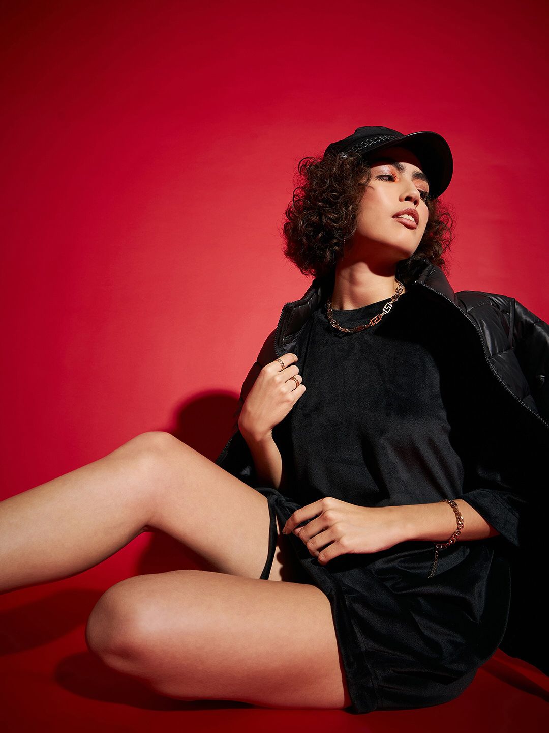 SASSAFRAS Black Tie Up Hem Sheath Dress