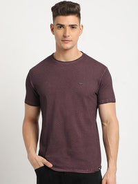 THE BEAR HOUSE Self Design Round Neck Short Sleeves Cotton T-shirt