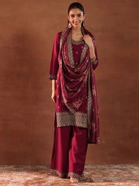 Libas Floral Embroidered Sequinned Straight Kurta with Palazzos & Dupatta