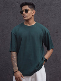 Powerlook Blue Cotton Round Neck Oversized T-shirt