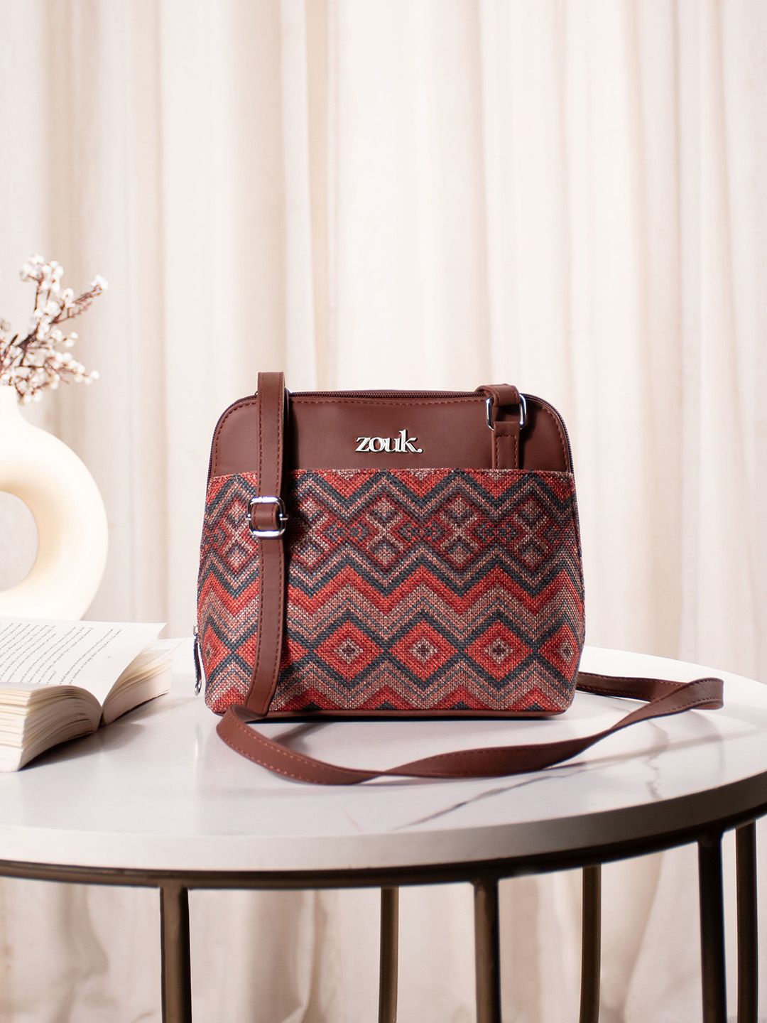 ZOUK Geometric Printed Structured Sling Bag
