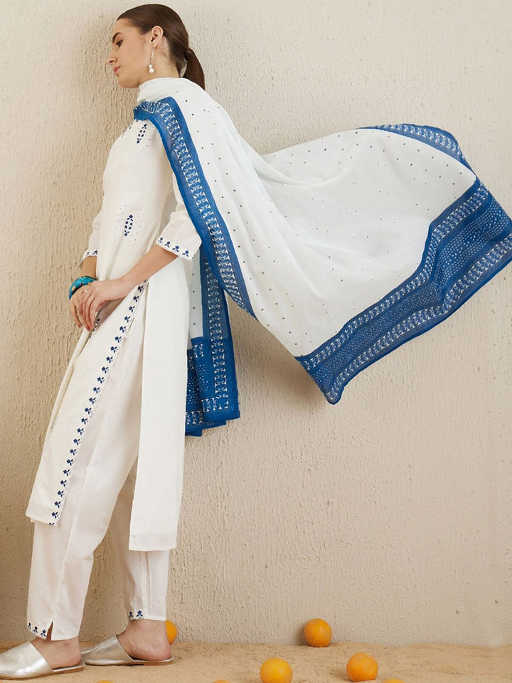 Indo Era Ethnic Motifs Embroidered Thread Work Pure Cotton Kurta with Trousers & Dupatta