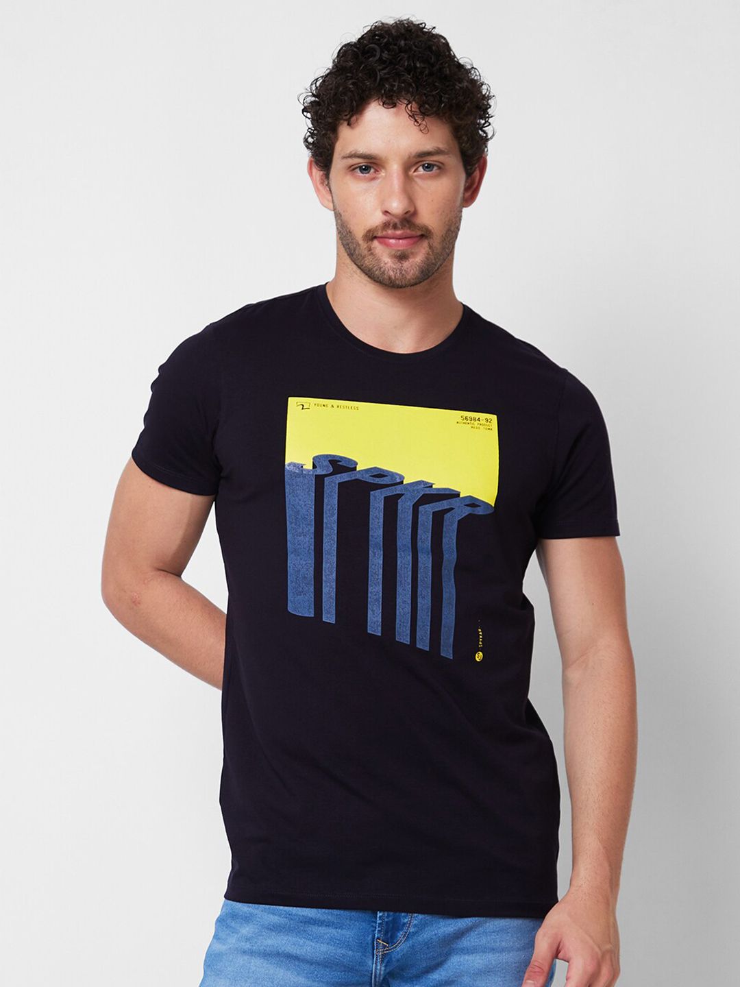 SPYKAR Round Neck Short Sleeves Printed Slim Fit Cotton T-shirt