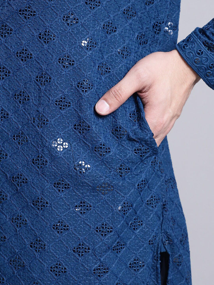 SOJANYA Geometric Embroidered Sequence Mandarin Collar Pure Cotton Kurta