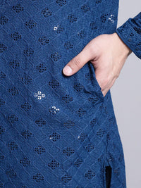 SOJANYA Geometric Embroidered Sequence Mandarin Collar Pure Cotton Kurta