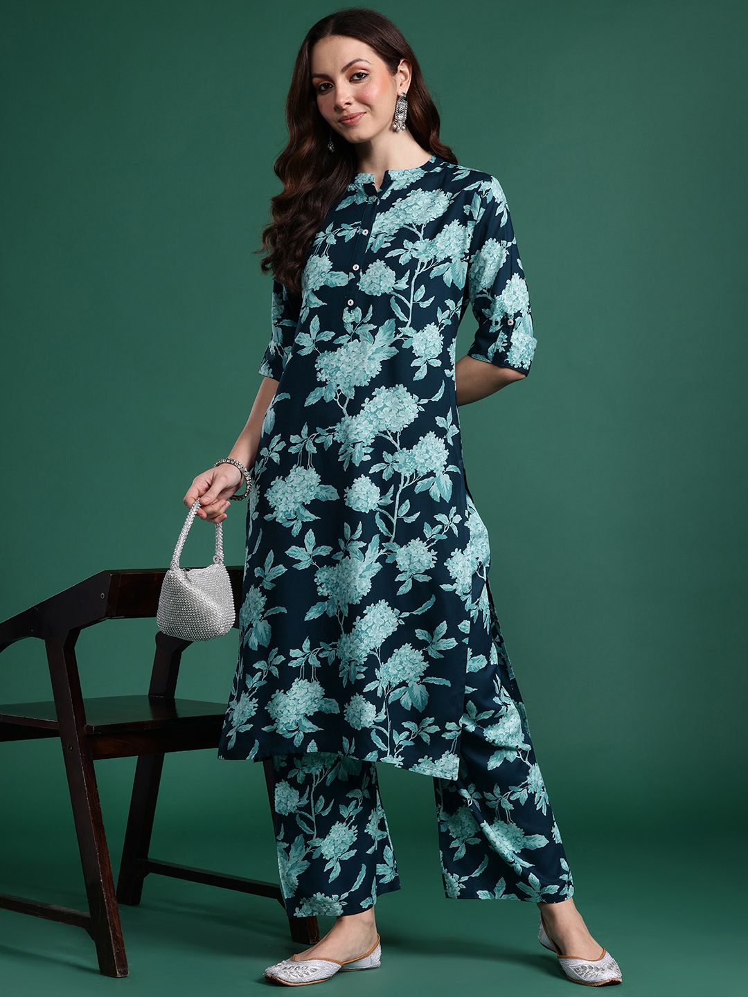 Indo Era Floral Printed Kurta with Palazzos