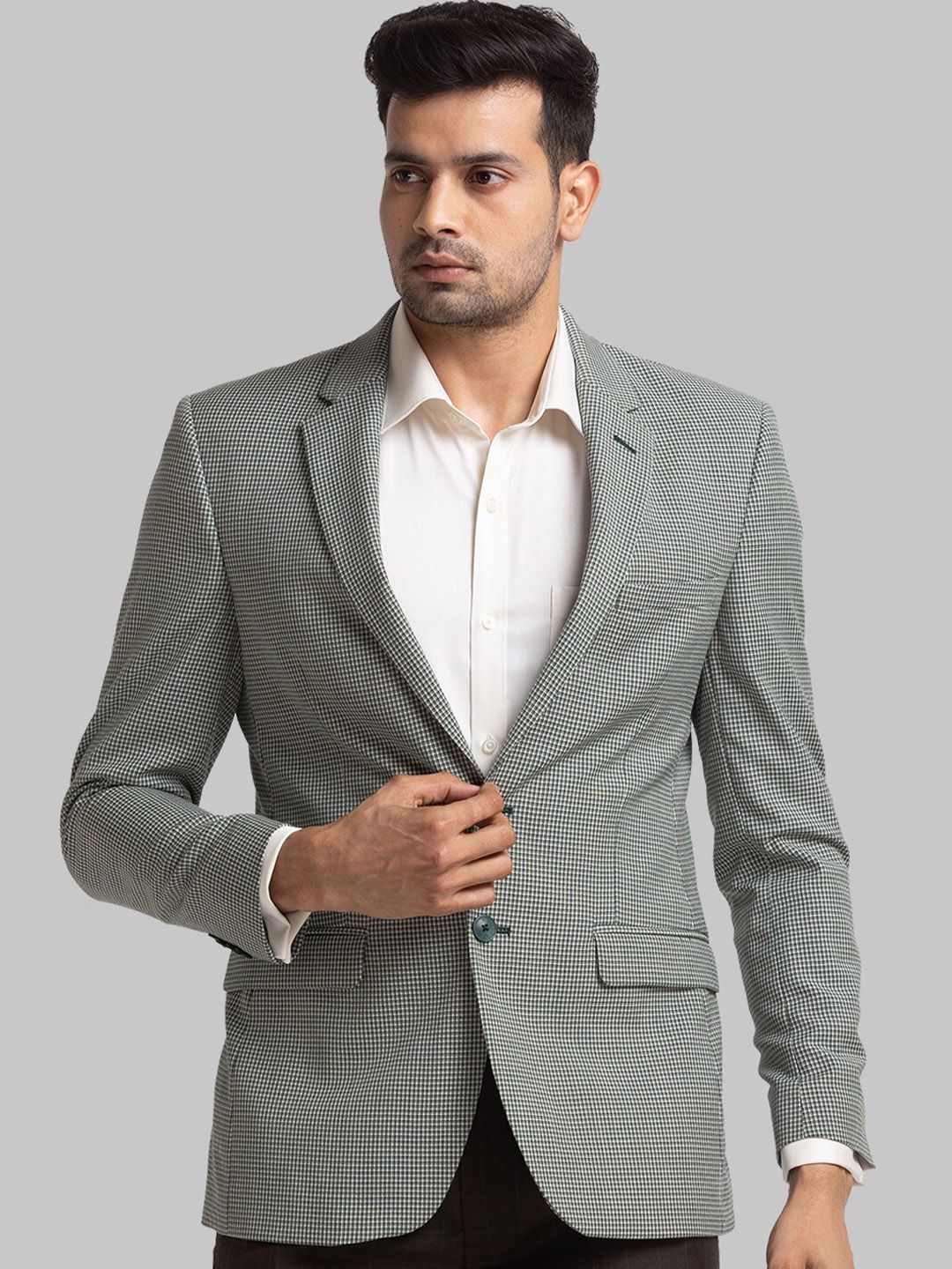 Raymond Checked Contemporary Fit Single-Breasted Blazer