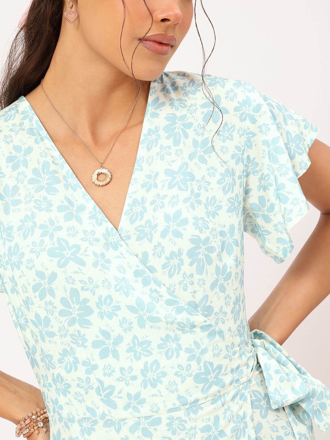 DressBerry Floral Frenzy Fluttery Wrap Mini Dress