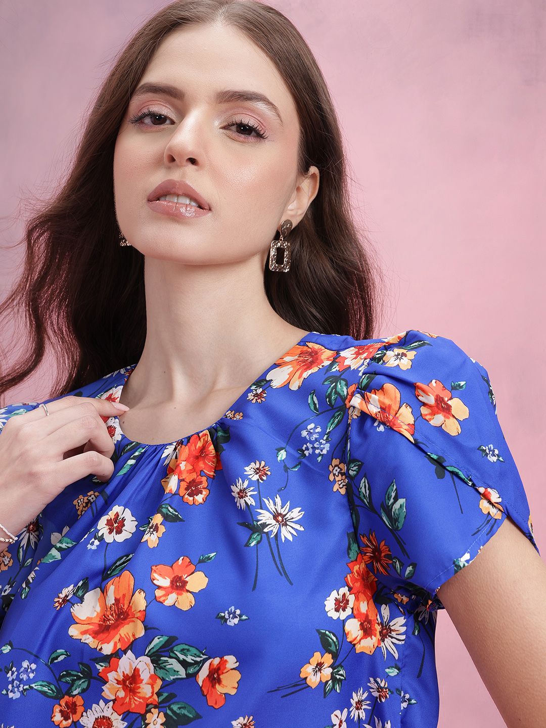 DressBerry Floral Printed Petal Sleeve Top