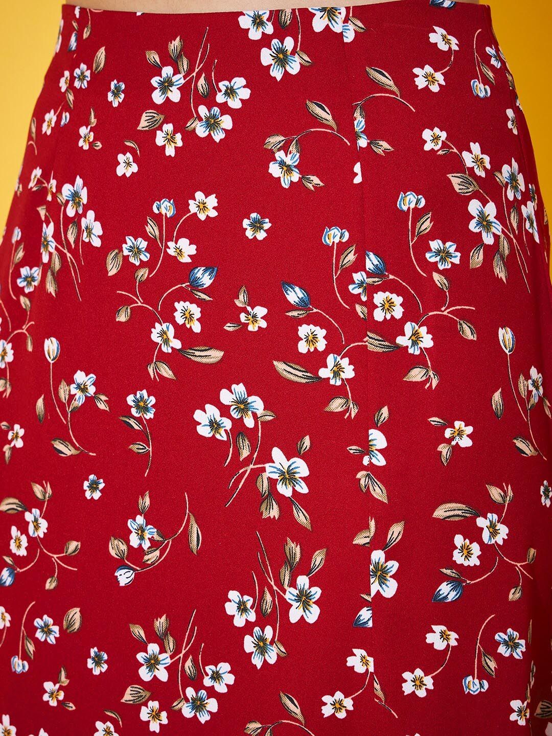 Berrylush Floral Printed High Rise A-Line Midi Skirt