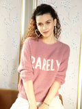 STREET 9 Women Pink & White Typography Printed Pullover with Fuzzy Detail